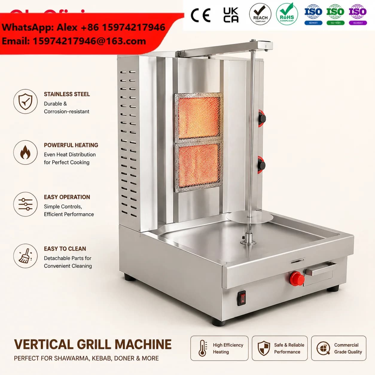 Commercial Gas Shawarma Grill Machine 2 Head LPG Kebab Vertical Rotisserie 9KW Stainless Steel For Restaurant Use