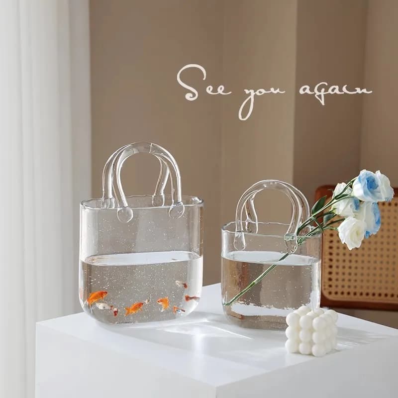 Nordic Handbag Glass Vase Japanese Fish Tank Transparent Advanced Living Room Hydroponic Flower Arrangement Ornament