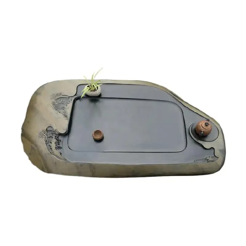Natural rough stone seed material stone material tea tray gold halo leather large board tea sea retro simple tea table