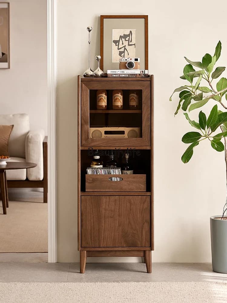FG43North American black walnut wine cabinet Nordic simple solid wood home display locker
