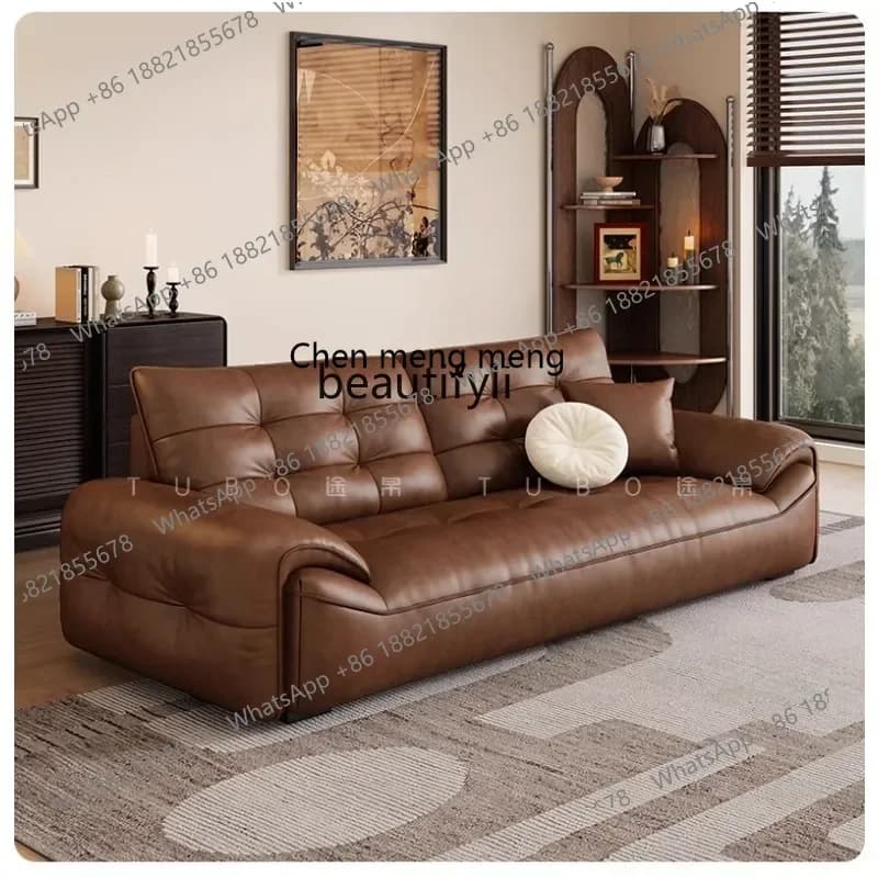 A182 C Oil wax leather sofa first layer cowhide retro living room straight row high backrest