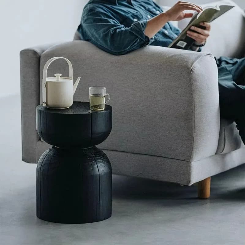 Nordic Carbonized Wood Stool, Wabi-Sabi Style Small Furniture, Creative Sofa Corner Side Table, Movable End Table