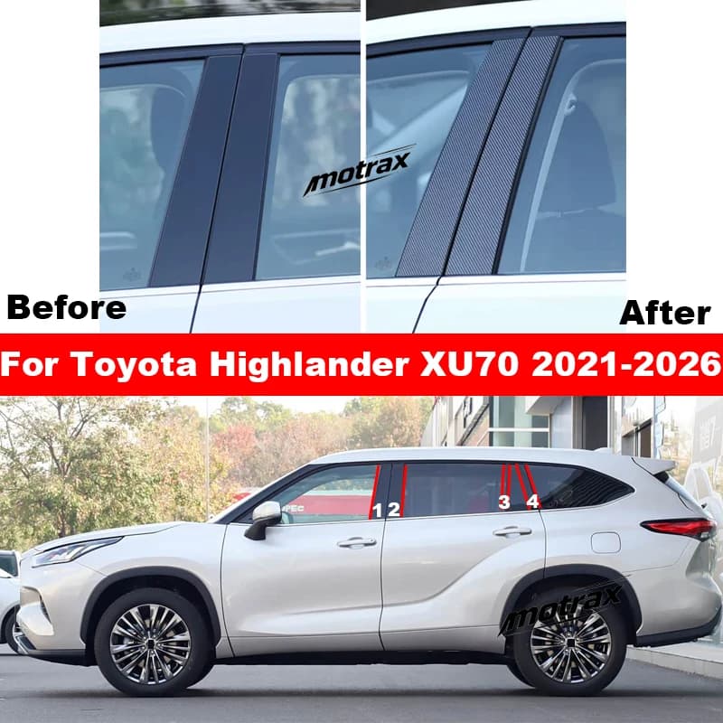 For Toyota Highlander XU70 Kluger 2021-2026 Car Door Window Column B C Pillar Post Cover Trim PC Sticker Accessories Cover