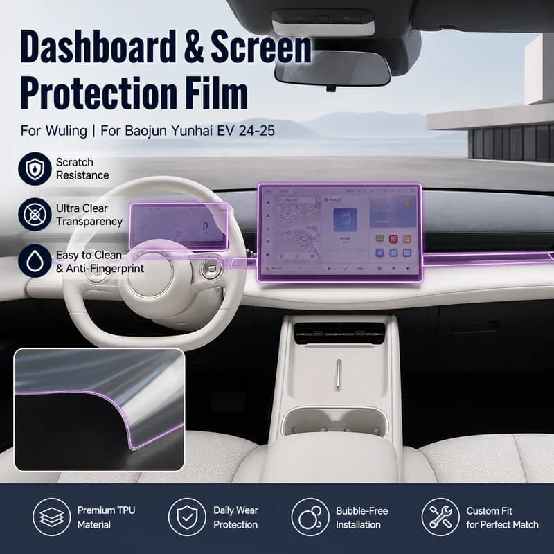 For Wuling For Baojun Yunhai EV 24-25 Screen Dashboard Interior Car Accessory Modification Transparent TPU Paint Protection Film