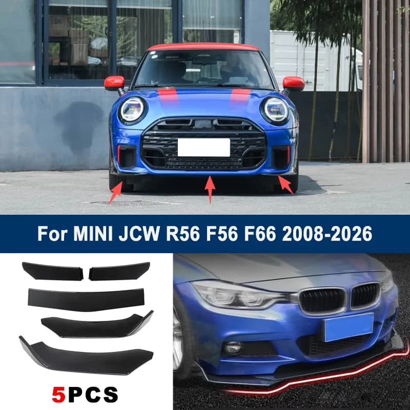 For MINI JCW R56 F56 F66 2008-2026 model, adjustable 5PCS front bumper lip spoiler protection decorative kit, car body kit