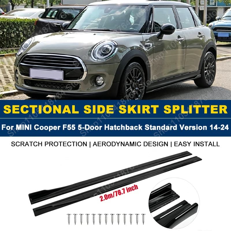 2M/78.7" Side Skirts Extension Rocker Panel Splitter For BMW MINI Cooper F55 5-Door Hatchback Standard Version 2014-2024 2015