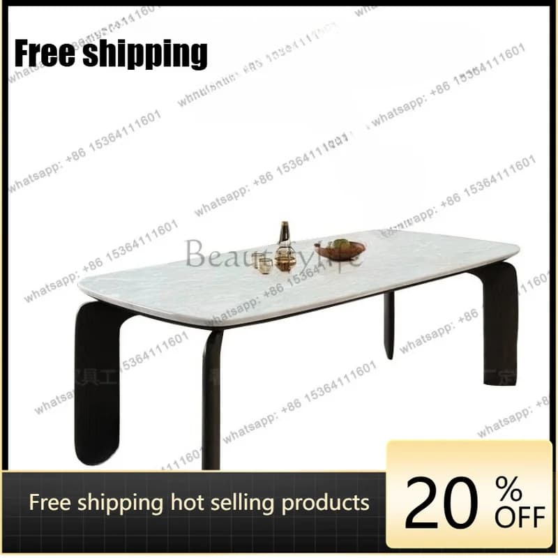 YJ natural luxury stone Kari ice jade dining table modern simple Italian rectangular dining table ash wood