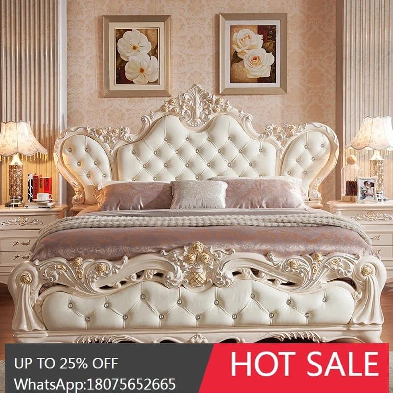 MJY European leather 1.8m double solid wood queen bed luxury villa princess bed
