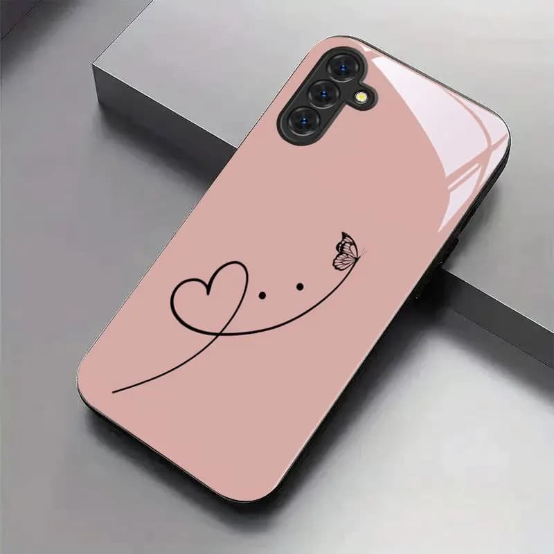 Lines Heart Butterfly New Black Phone Case  Glass for Samsung Galaxy S25/S24/S23/S22/S21/S20/A13/A14/A16/A24/A25/A32/A33/A34/