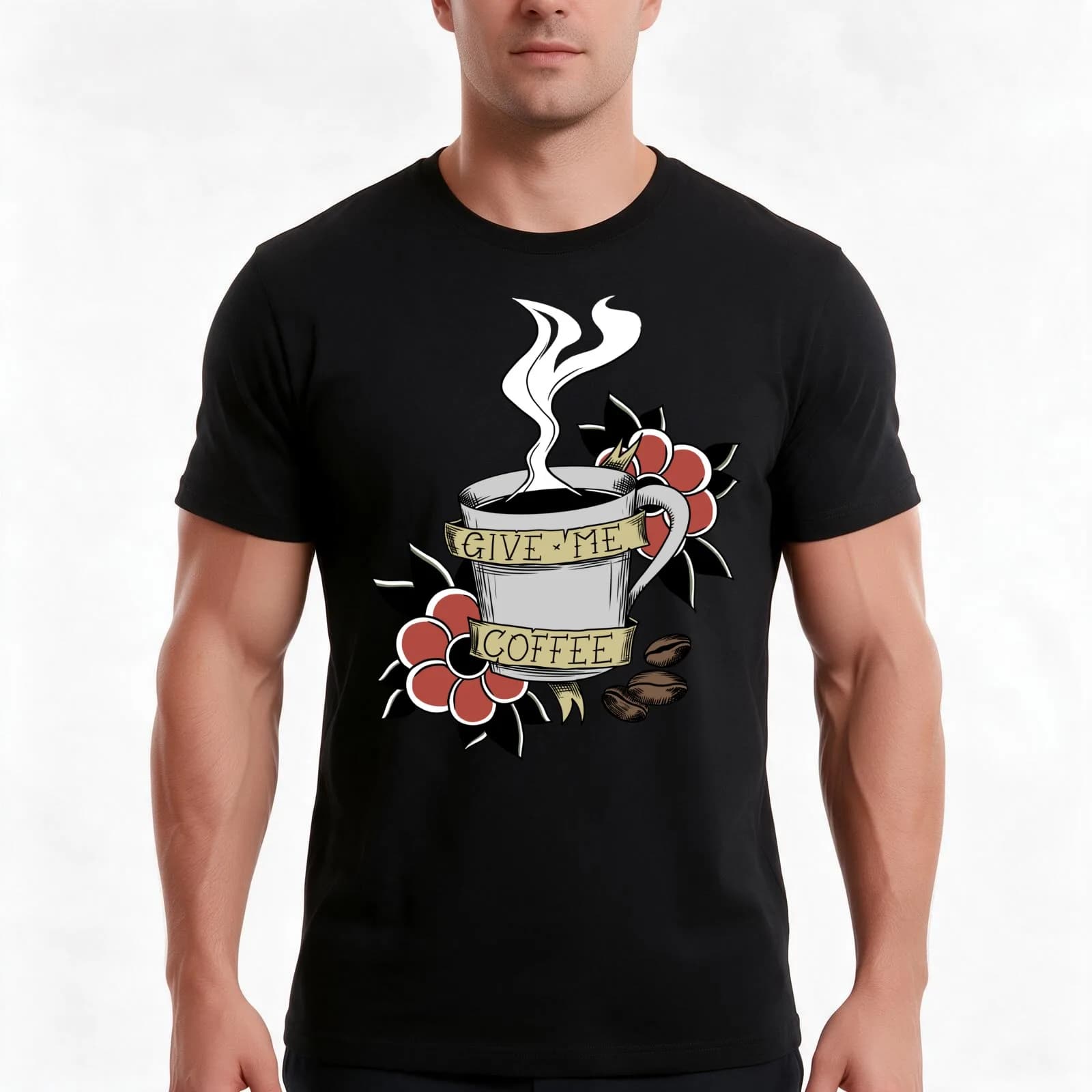 Give me coffee (color) T-Shirt, Summer Casual Cotton Tee, Oversized Streetwear Tops, Vintage Graphic Print, Unisex Men Women