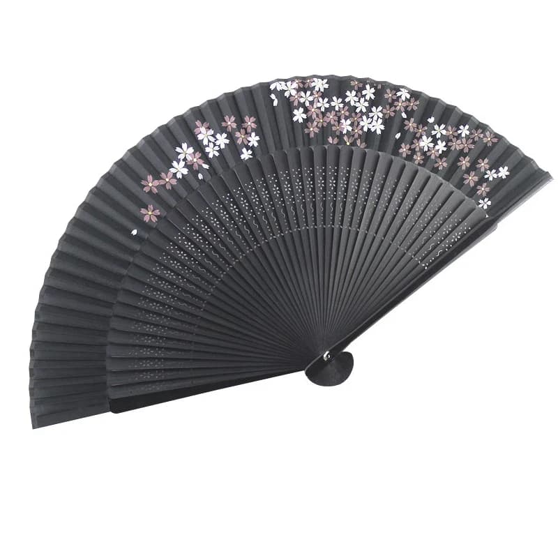 Black Japanese Cherry Blossom Folding Fan Portable Summer Cooling Daily Fan for Women Hanfu Dance Performance Lightweight Gift
