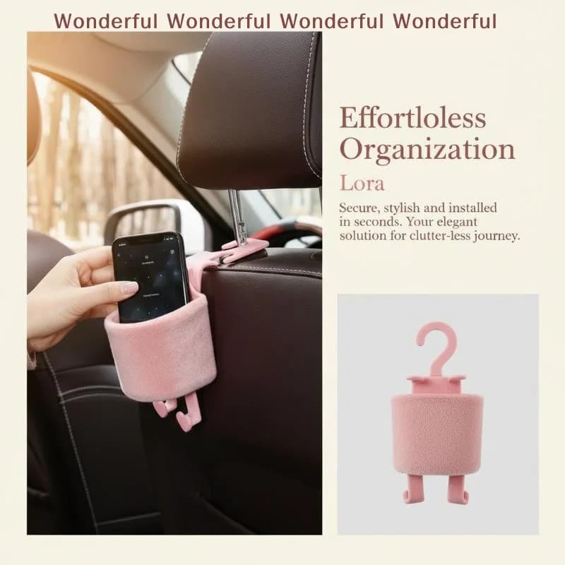 Road Trip Essential Car Headrest Hook Flocking Cup Holder Portable Storage Organizer for Auto Interior