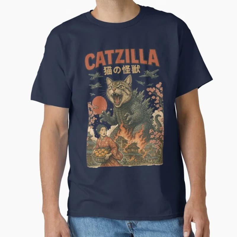 Catzilla, angry cat King of Monster Gift t shirt for Cat Lover Cute kitty Graphic tee Short Sleeve y2k clothes All size tops