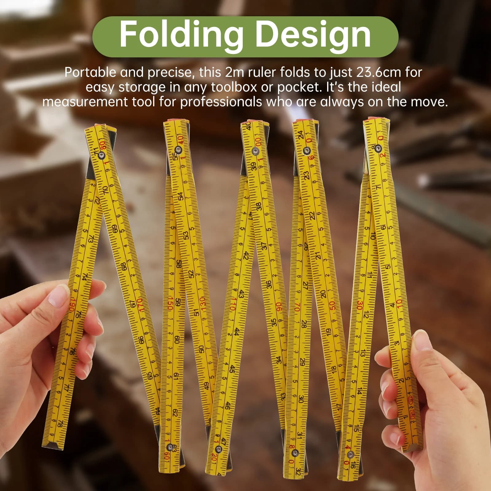2Pcs 2M Wooden Foldable Ruler Metric Imperial Dual Scale Wood Folding Carpenter Ruler for Drawing Woodworking DIY Measuring Tool