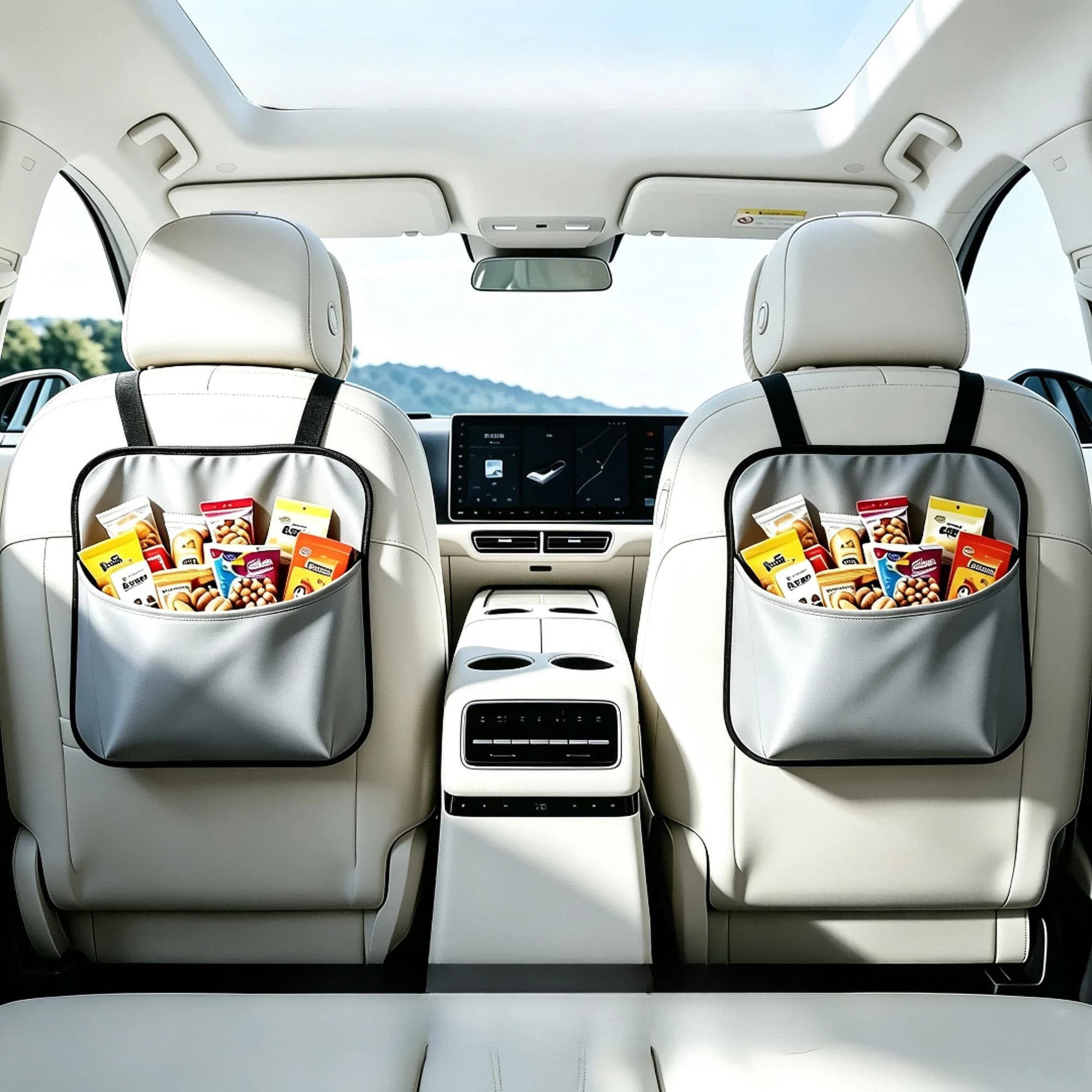 Car Seat Back Organizer Snack Storage Bag for Rear Seat Travel Essentials