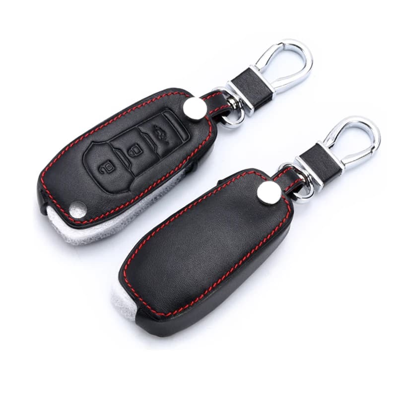 Leather Car Key Case For Ford Mondeo Fusion KA+ Fiesta 2017-2019 3Buttons Folding Remote Fob Cover Keychain Holder Protector Bag