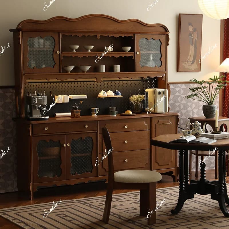 French retro solid wood dining side tea cabinet restaurant display storage cabinet