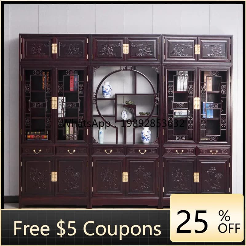 LYY Sandalwood Top Box Book Solid Wood Office Desk Set Classical Chinese Style Bookcase Wine Cabinet Wall-Mounted Floor-Standing