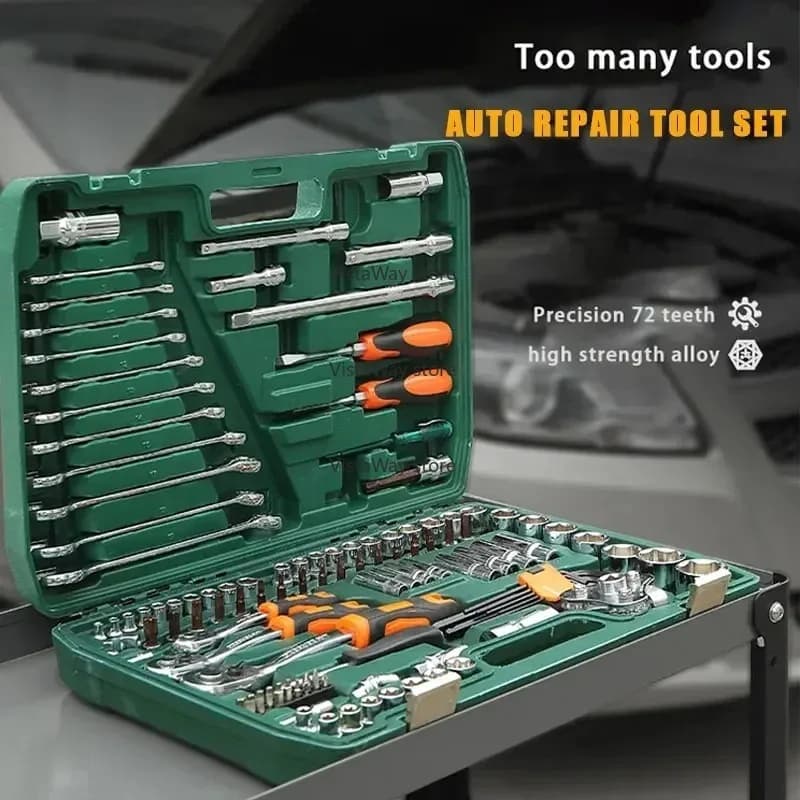 220V NEW Auto Repair Socket Wrench Set Combination Repair Sleeve Ratchet Car Special Tools Daquan Multi-function Toolbox