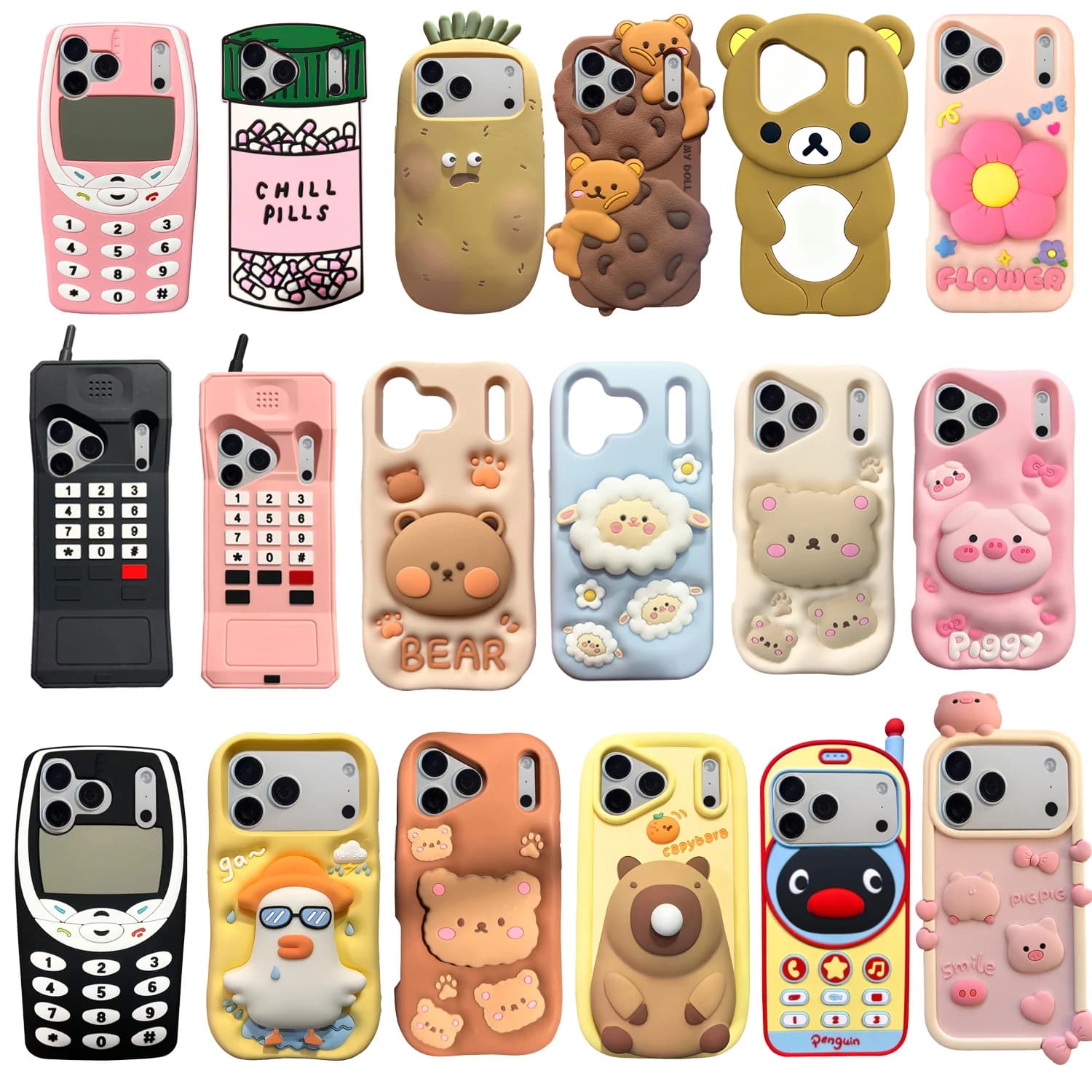 For iPhone 18 Pro Max 2026 New Design 3D Cute Cartoon Soft Silicone Shockproof Protective Covers Phone Back Shell