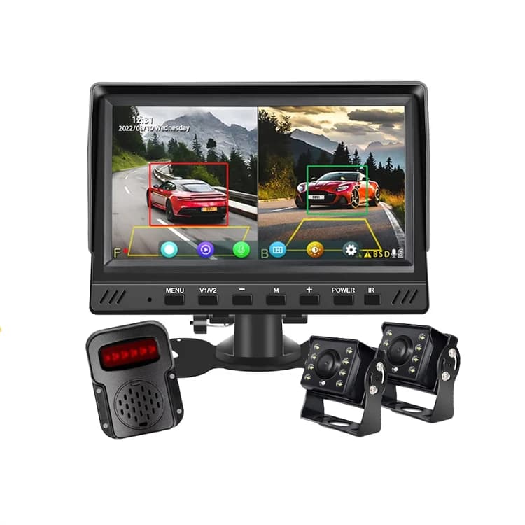 7 Inch AHD Monitor 2 Channels Split Screen Display 2 Video Input Backup Cameras Metal Alarm BSD System For Reverse Camera