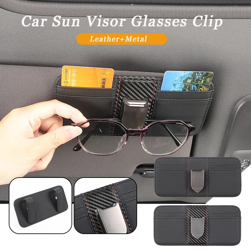 Car Leather Shield-Shaped Double-sided Card Holder Visor Sunglasses Clip For NO