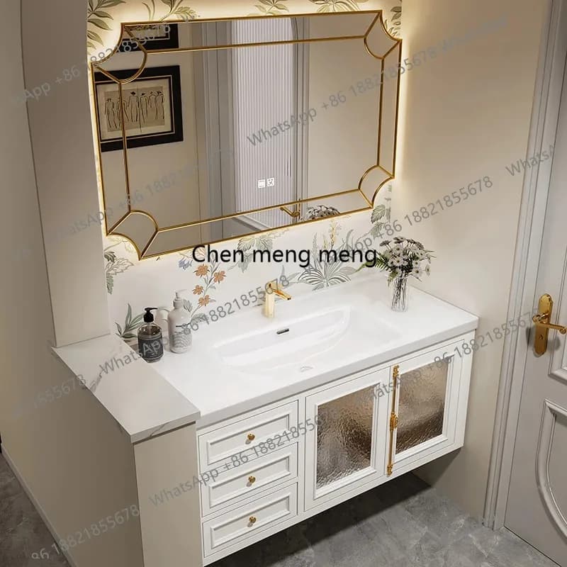 E182 Shower Led Lighting Bathroom Cabinets Multifunction Vanity Drawers Storage Bathroom Wall-mounted Oak Furniture Gabinetti