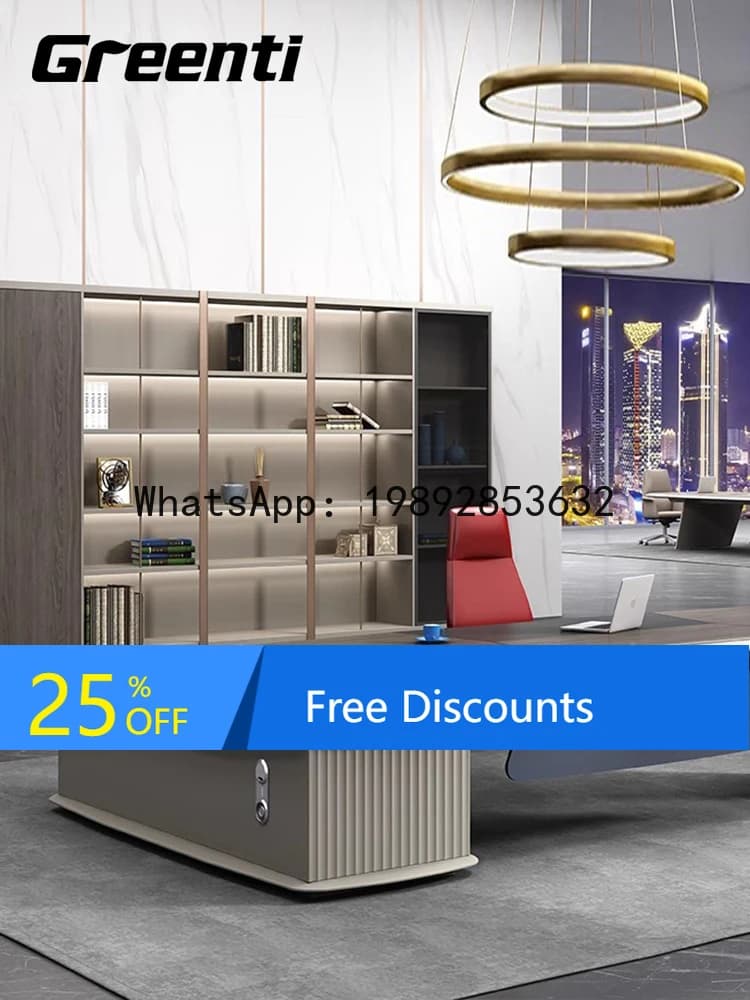 YFY Office Furniture File Cabinet Light Luxury Chairman's Office Background Cabinet Elegant Wooden Double Door Bookcase