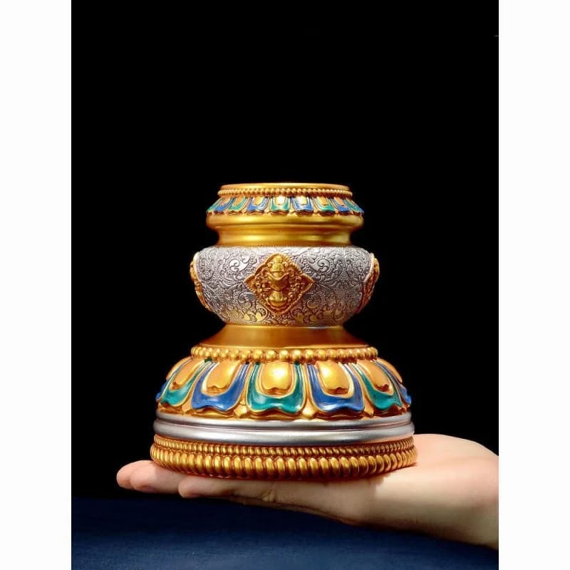 Tibetan Style Eight Auspicious Patterns Resin Hand Cranked Rotating Base