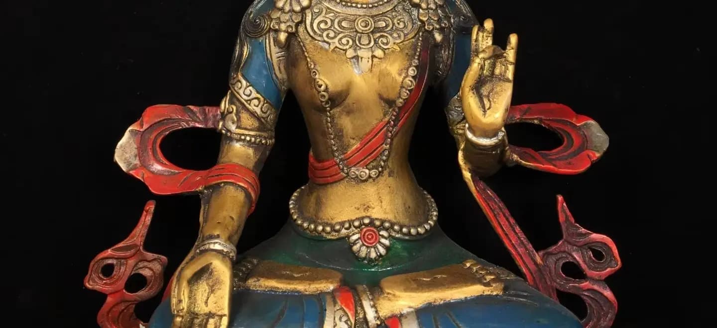 11"Collection Old Bronze Painted White Tara Sitting Buddha Lotus Buddha Terrace Amitabha Worship Hall Town house