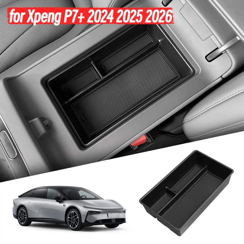 for Xpeng P7+ 2024 2025 2026 Central Console Armrest Storage Box Tray Organizer Car Interior Accessories Black