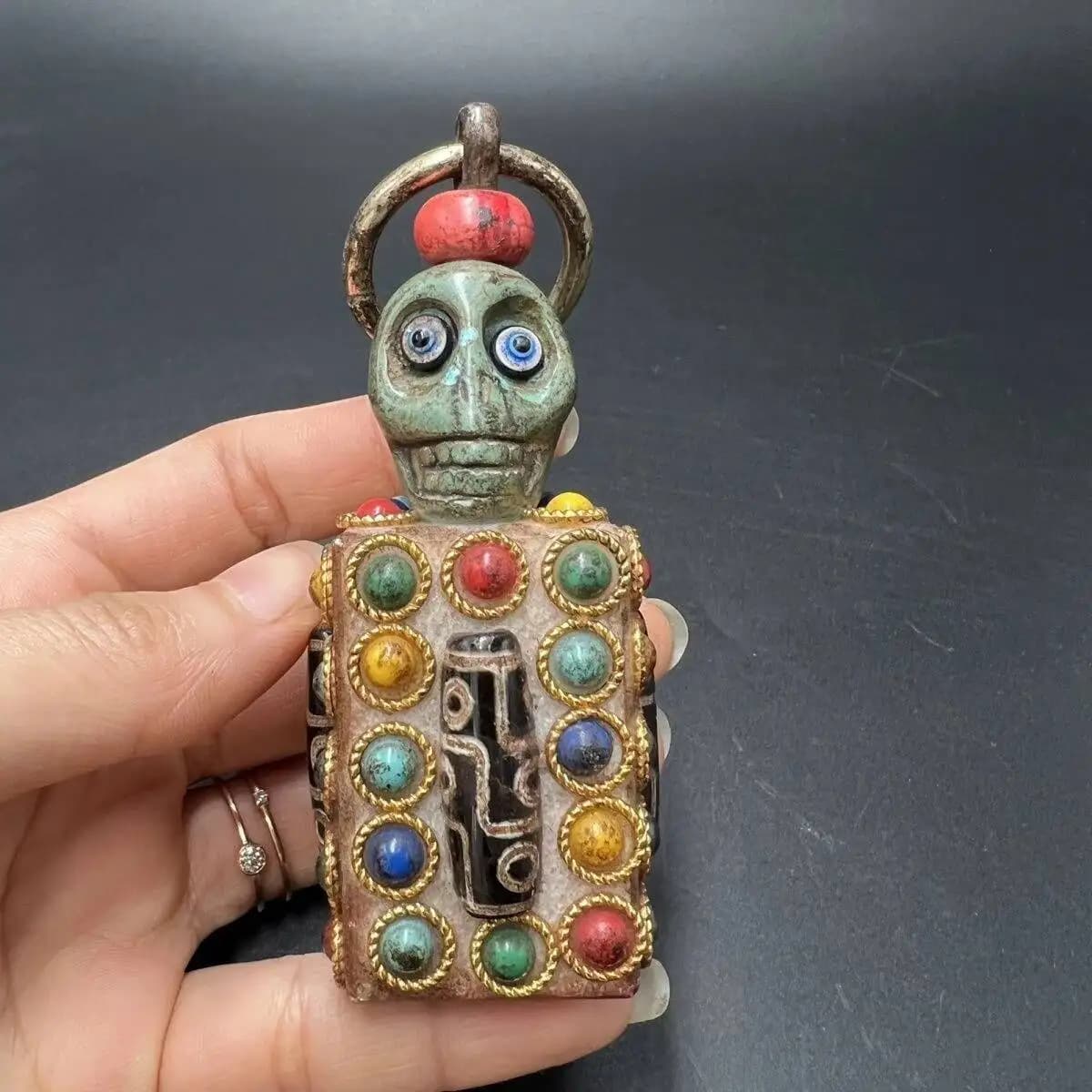 Antique Black Meteorite Inlaid With Multi-Gemstone Jewelry