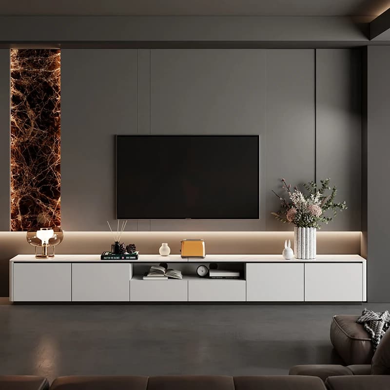 LMM curved floor TV cabinet living room solid wood rock slab household coffee table