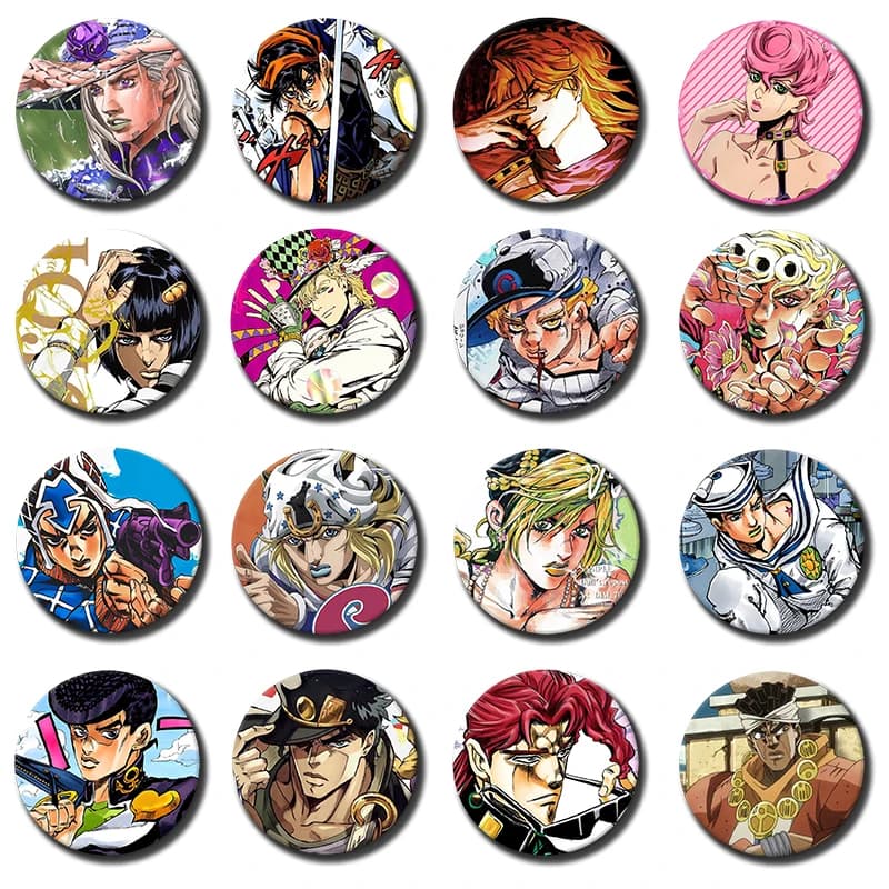 Anime J-JoJo's Bizarre Adventure Cartoon Characters Cosplay COSTUME Badge Pin Tinplate Brooch Prop Gilf for Bag Hat Toys Gifts