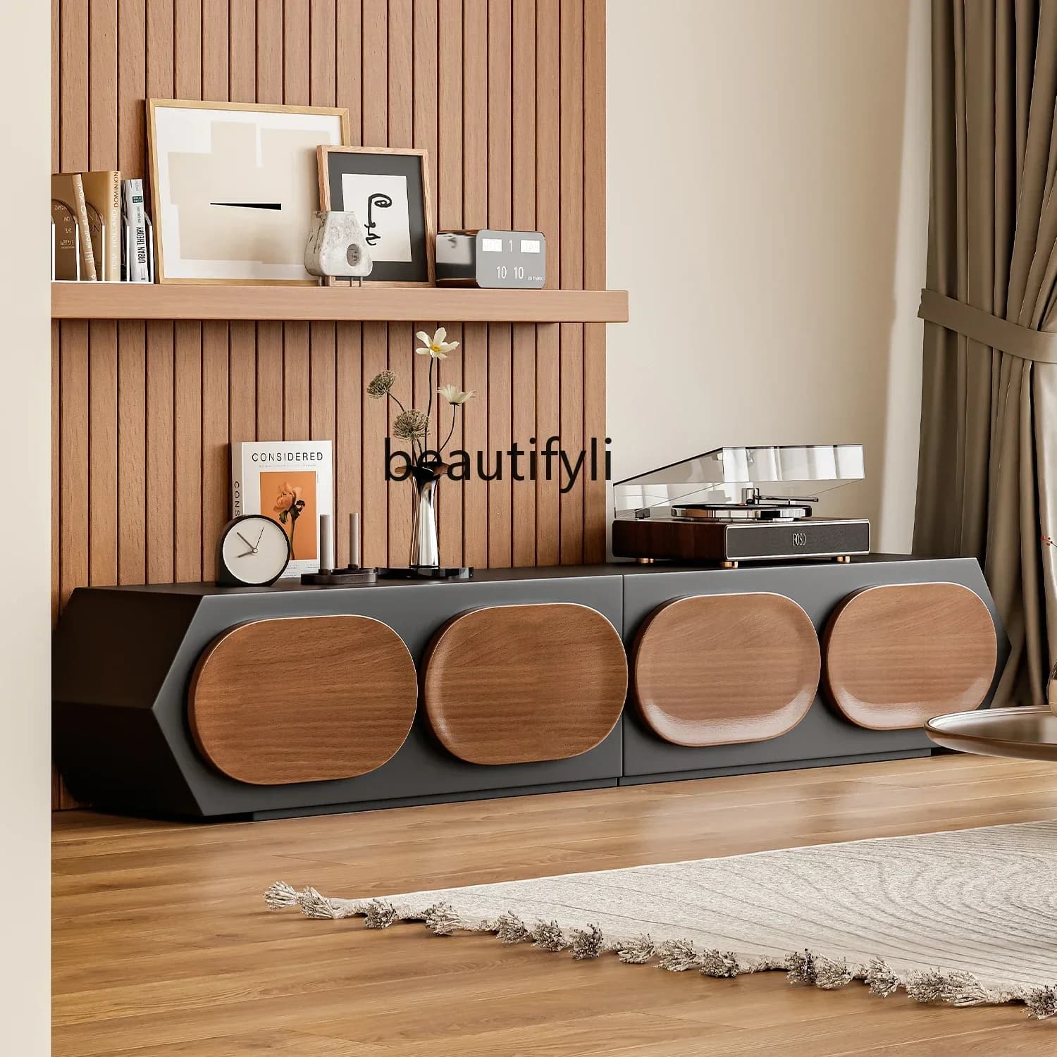 Solid wood high-end TV cabinet retro living room B & B chocolate floor-to-ceiling TV cabinet