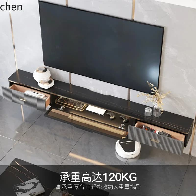 DSA suspended TV cabinet rock slab small apartment living room coffee table combination narrow wall-mounted cabinet