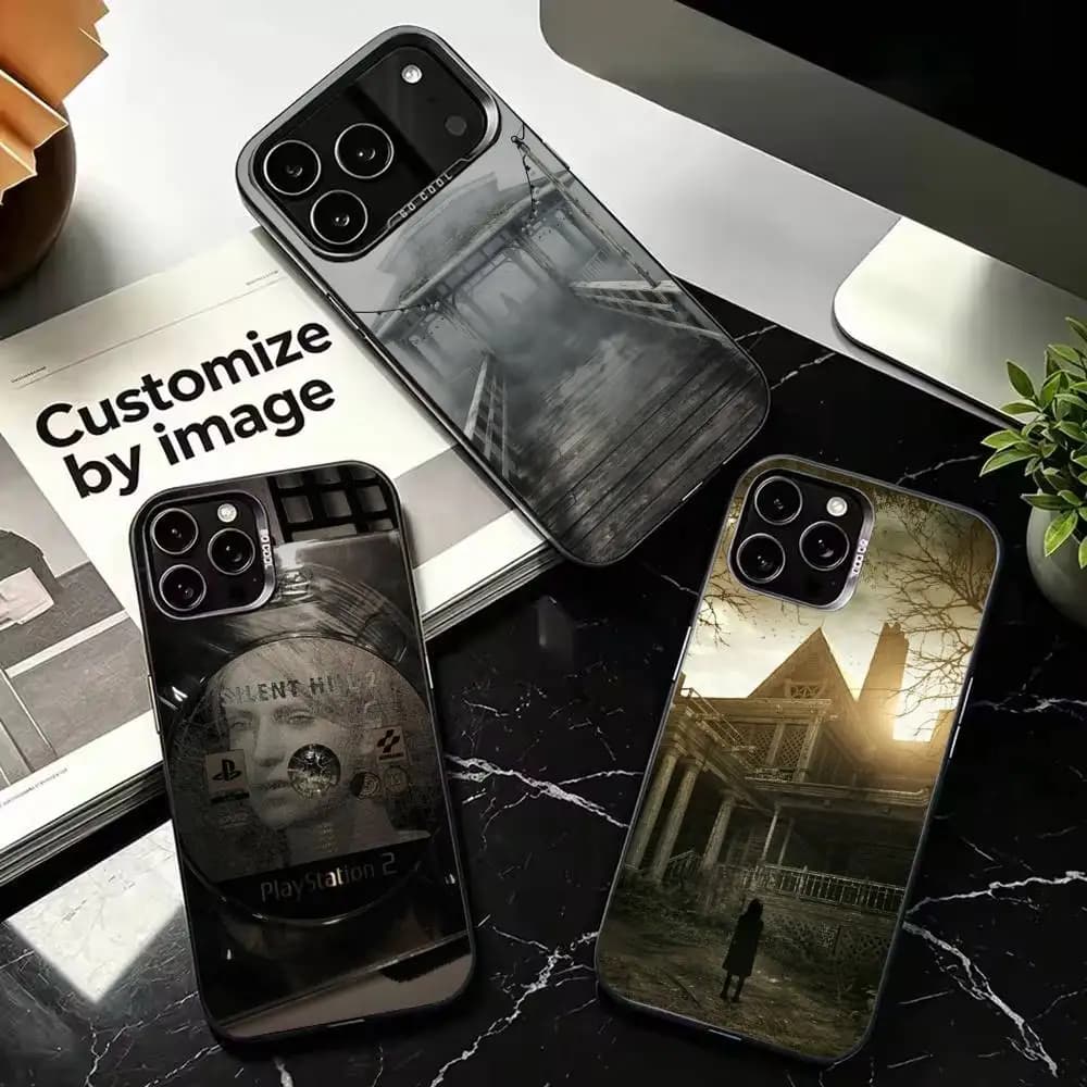 S‑Silent Hill Horror‑r Shockproof Silver Protective Phone Cover, Suitable for iPhone 11,12,13,14,15,16,17,Plus,Pro,Mini,Max