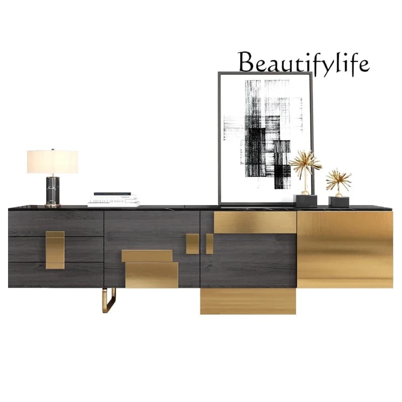 X35 Nordic Light Luxury TV Cabinet Coffee Table Combination Modern Simple TV Cabinet Living Room Solid Wood Floor Cabinet