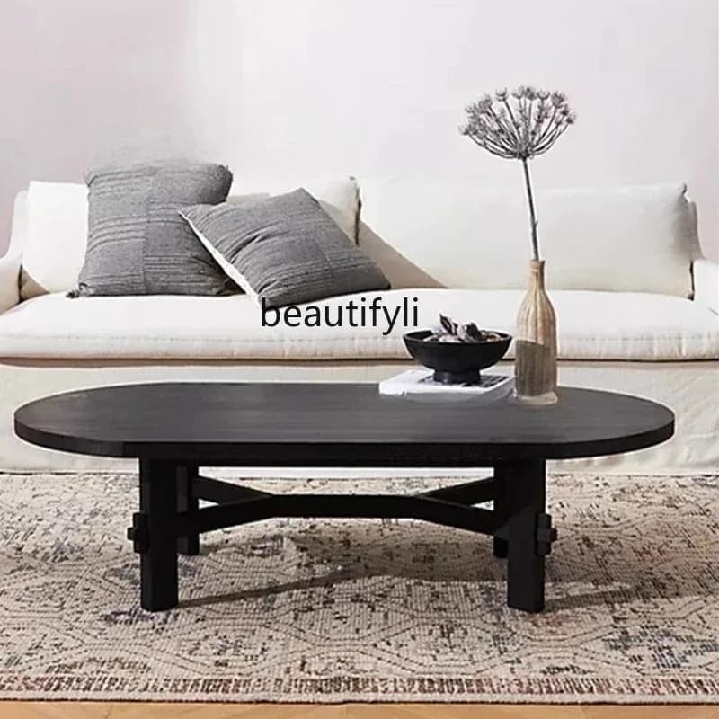 ss8350 Creative black solid wood coffee table minimalist living room designer wooden tea table wabi sabi wind, log tea table