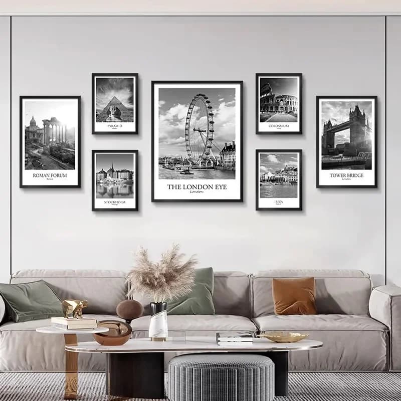 # Black And White Architecture Landscape Nordic Modern Living Room Sofa Decoration Painting Restaurant Bar Mural Hanging Pain