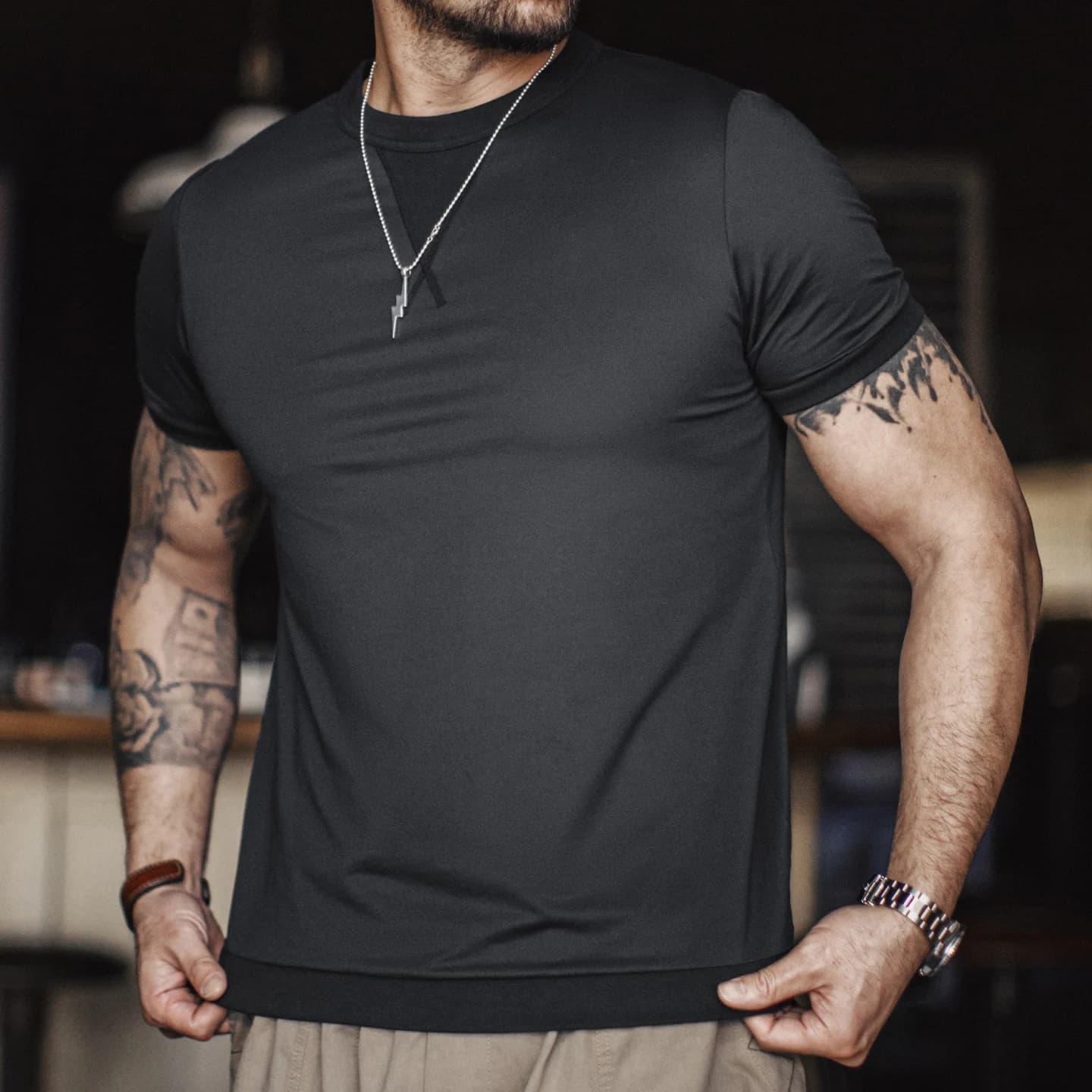 Maden Men's American Workwear Quick Dry Training Shirt Fitted Shoulder Waist Cuff Slim Fit Summer Gym Workout Short Sleeve Tops