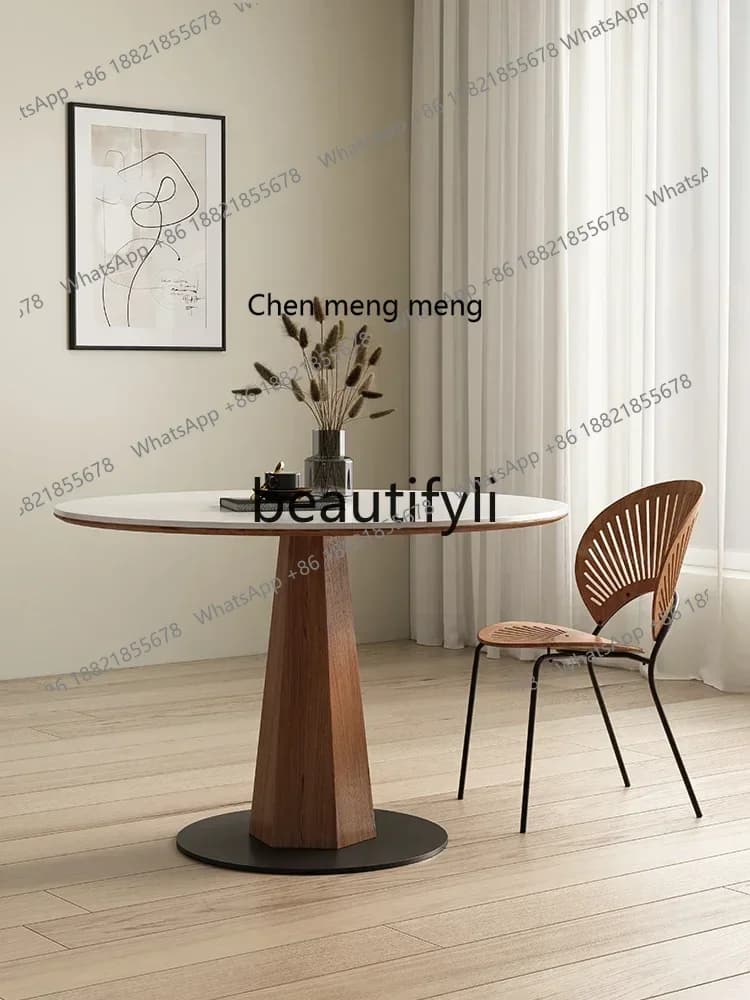 2003 Dininghousehold small apartment solid wood simple pure white dining retro round table negotiation