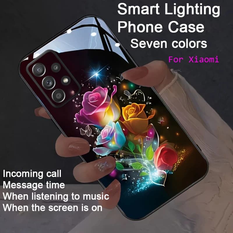 Shiny Rose Flower LED Luminous Phone Case For Redmi Note 15 14 13 12 11 17 Pro 4G 5G 13C 14C 15C 14s 12s Shockproof LED Coque