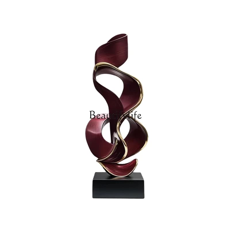 Modern light luxury hotel lobby decoration large ornament entrance abstract solid wood sculpture artwork