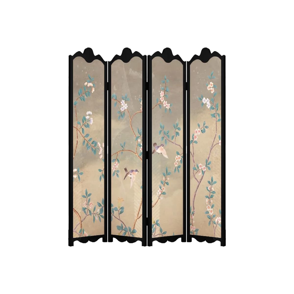 LMM living room French medieval folding mobile American bedroom solid wood flower and bird folding screen