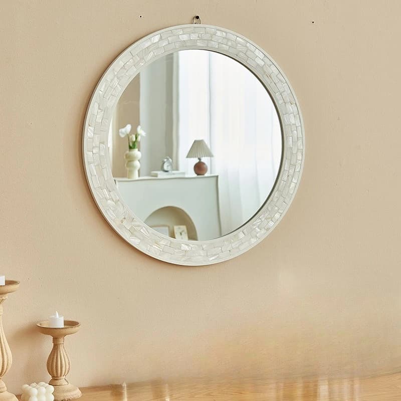 Shell bathroom mirror round entrance wall hanging decorative mirror wall sticker villa clubhouse wall bathroom hanging mirror