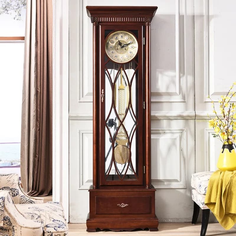 European floor clock living room solid wood retro desk clock Polaris vertical pendulum clock American floor watch mechanical