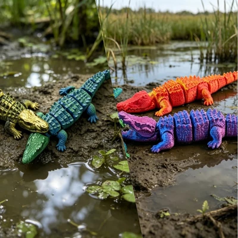 3D Printed Simulation Crocodile Movable Joint Toy Figurine NEW,  Office Desktop Ornament Gifts, Crafts Figurines Miniatures