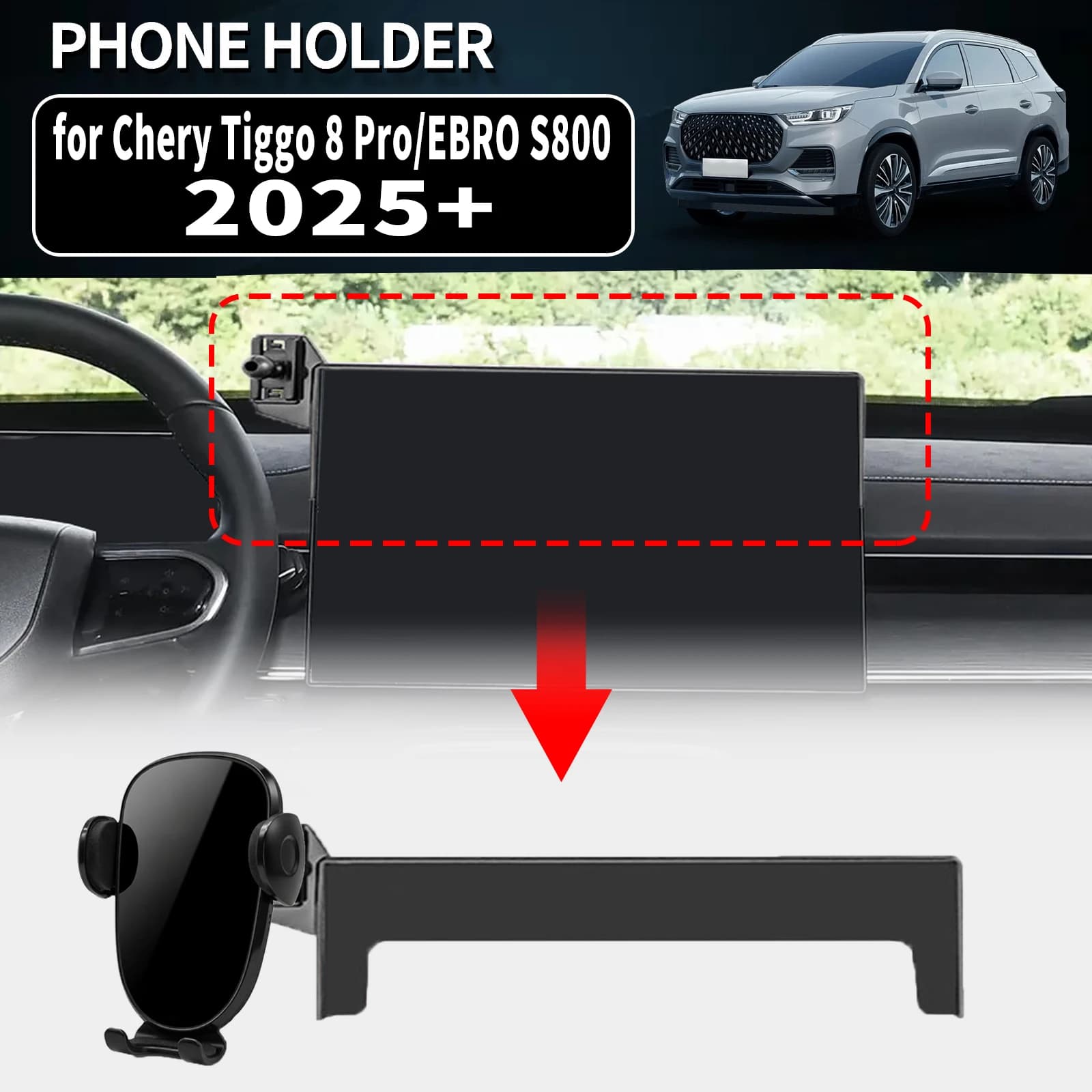 for Chery Tiggo 8 Pro EBRO S800 2025 2026 Vehicle-Specific Phone Holder Mount Car GPS Stand Easy Fix Auto Accessories