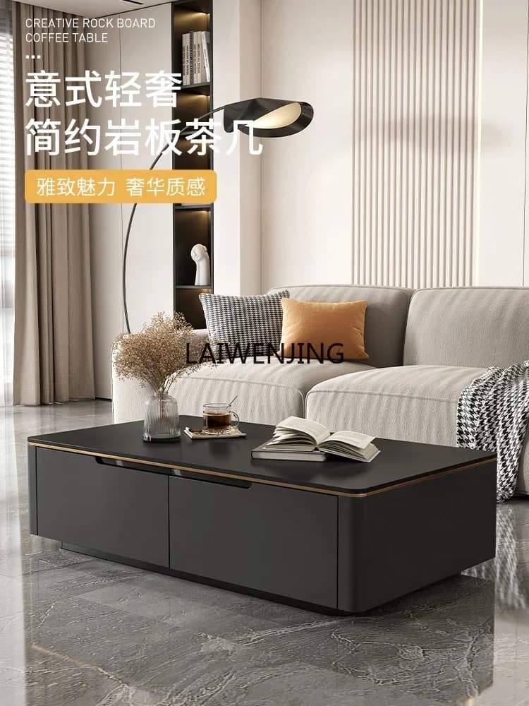 SGF light luxury square rock slab coffee table household advanced large-capacity storage tea table